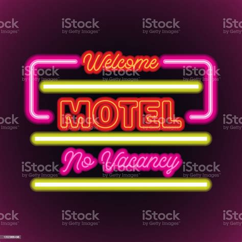 Hotel Motel Neon Sign Plank Advertisement Vector Illustration Stock