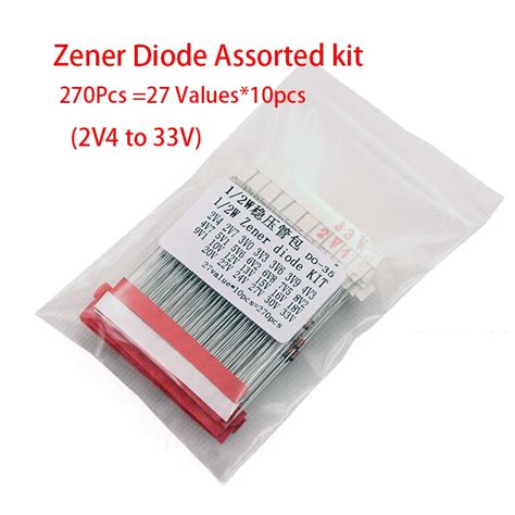 V To V Pcs Values Pcs W W Zener Diode Assorted Kit