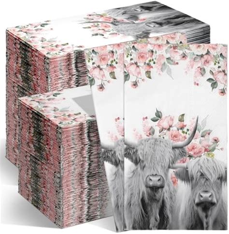 Amazon Newwiee 200 Pcs Highland Cow Guest Napkins Cow Print