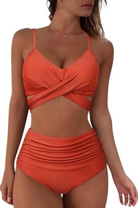 OMKAGI Women S High Waisted Bikini Set Push Up Swimsuit Criss Cross