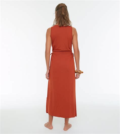 Buy Trendyol High Neck Midi Slit Dress In Red 6thstreet Qatar