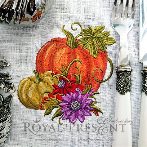 Elegant Pumpkins Machine Embroidery Design Sizes Royal Present