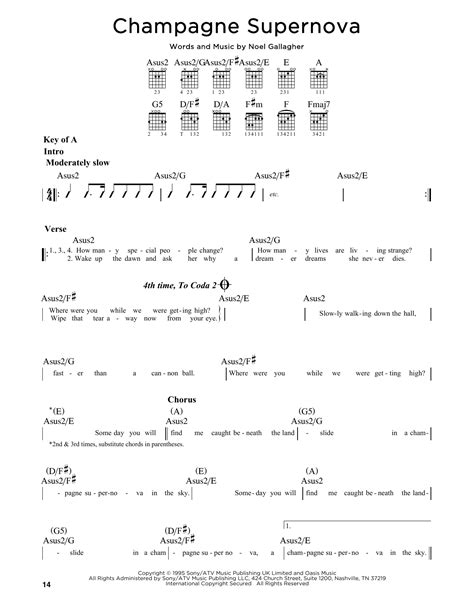 Champagne Supernova By Oasis Sheet Music For Guitar Cheat Sheet At