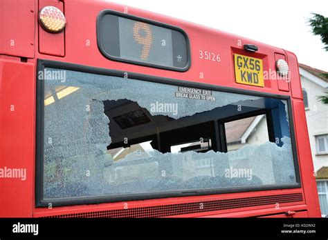 Bus with broken rear window Stock Photo - Alamy