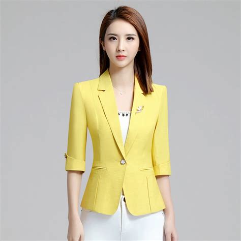 Yellow Feminino Blazer Women Short Sleeve Ladies Blazers Office Plus