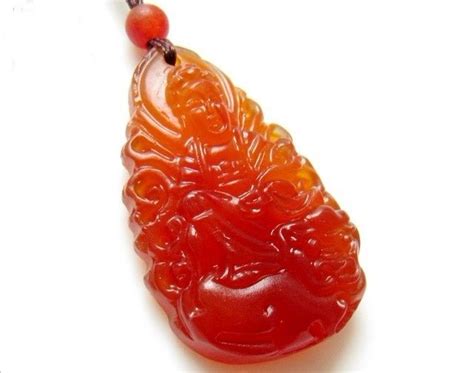 Natural Carnelian Hand Carved Amulets Manjushri Pendant Necklace