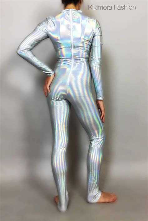 Iridescent Robot Catsuit Costume For Dancers Circus Performers