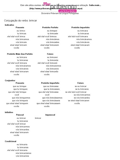 Conjugação Do Verbo Brincar No Dicionário Priberam Pdf Pdf