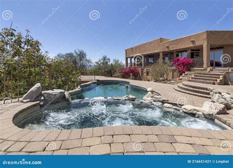 Swimming Pool With Terraced Patio Stock Image Image Of Landscaping