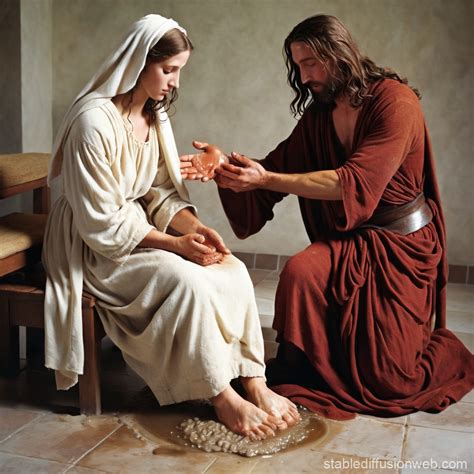 Jesus Washes Mary Magdalenes Feet Stable Diffusion Online