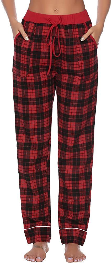 Aibrou Womens Pajama Pants 100 Cotton Flannel Plaid Lounge Pants