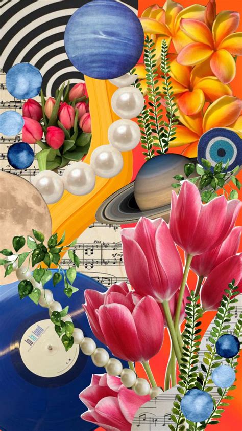 A Painting Of Flowers And Planets With Musical Notes