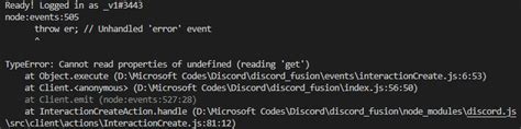 Javascript Discord Js Throwing Node Events 505 Throw Er Unhandled