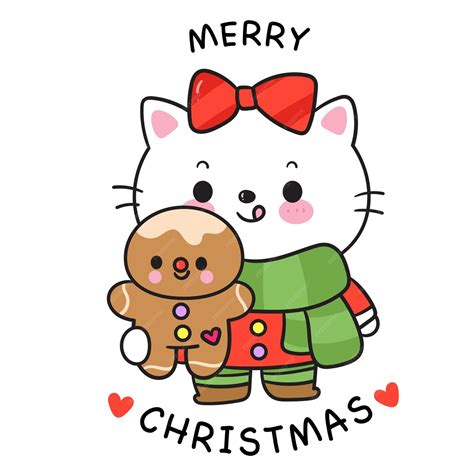 Premium Vector Cute Cat Christmas Cartoon With Gingerbread Kawaii