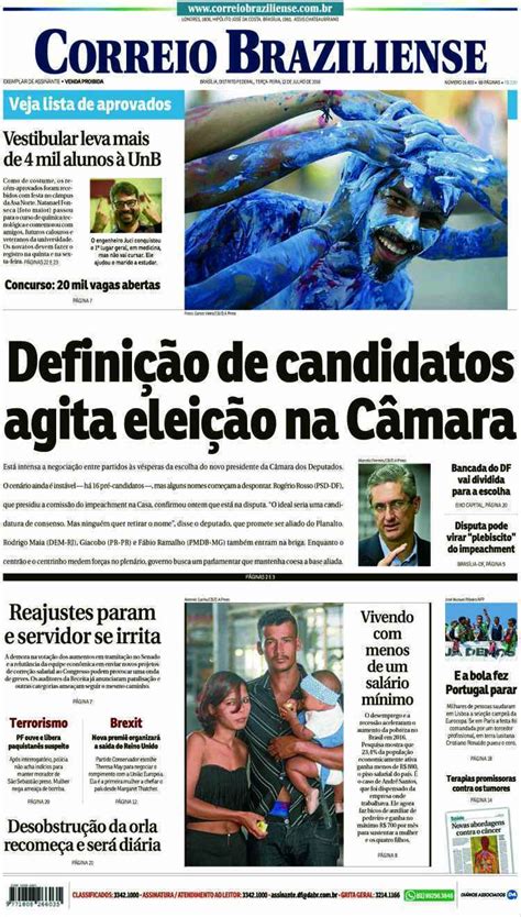 Confira A Capa Do Jornal Correio Braziliense Do Dia 12 07 2016