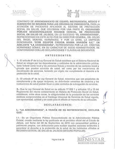 Contrato Arrendamiento De Equipo Instrumental Medico E Insumos Con