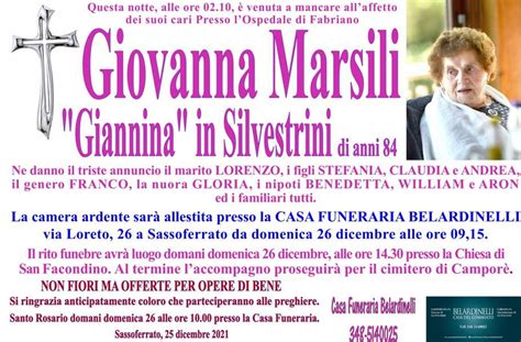 Funerali E Annunci Funebri A Sassoferrato Giovanna Marsili Funer