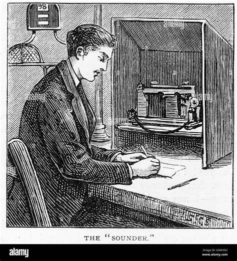 Engraving Of A Man Receiving Telegraph Messages By Morse Code Circa