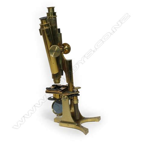 19th Century Brass Binocular Microscope With Case And Lenses Optical Microscopes Industry