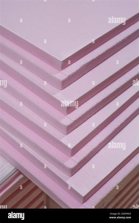 Pink Extruded Polystyrene Xps Foam Thermal Insulation Boards Stacked In The Construction Site