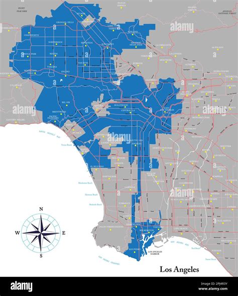 Highly detailed vector map of Los Angeles with all the boroughs ...