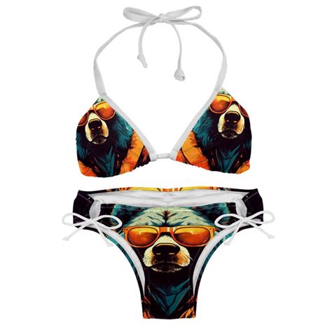 Vintage Bear Detachable Sponge Bikini Set Adjustable Strap One Piece Swimsuits Two Pack