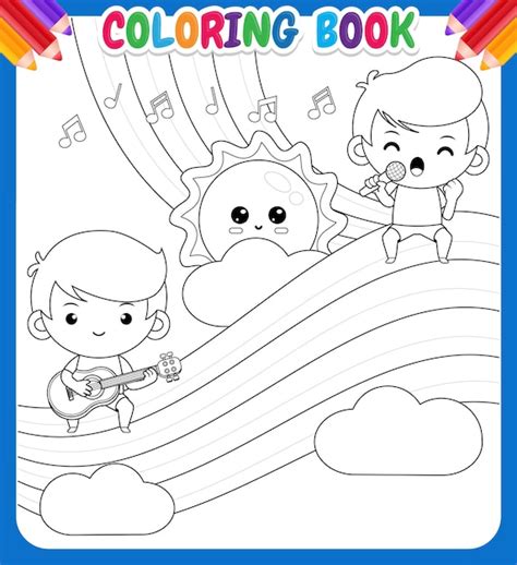 Livro De Colorir Para Crian As Menino Bonito Tocando Viol O E Cantando