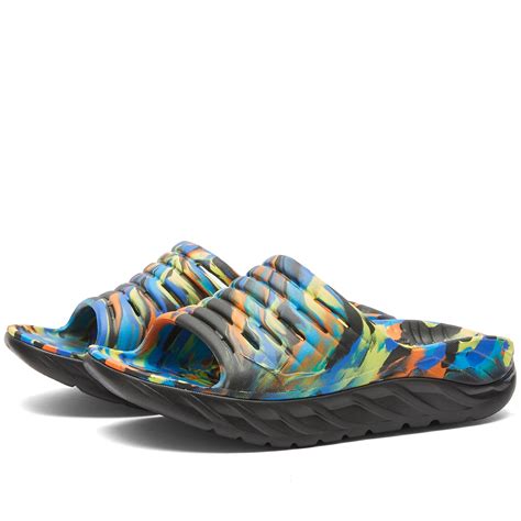 Hoka One One Ora Recovery Slide Swirl Black Diva Blue END