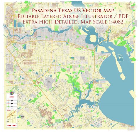 Pasadena Texas Us Map Vector Extra High Detailed Street Map Editable