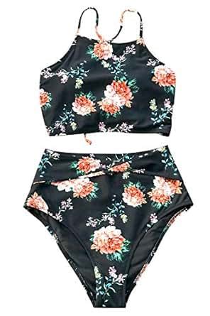 Amazon CUPSHE Women S Leaves Printing High Waisted Bikini Set
