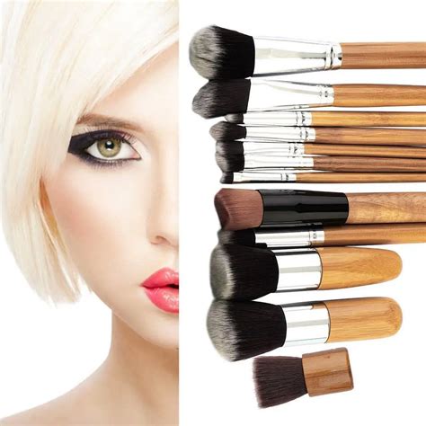 Professional Cosmetic Brush 11pcs Bamboo Handle Foundation Blending