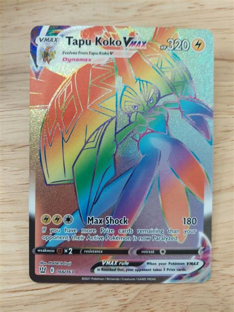 Tapu Koko Vmax 166 163 NM Full Art Secret Rainbow Rare Pokemon Card EBay