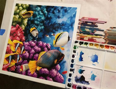 A Great Barrier Reef painting/drawing by me. : r/Watercolor