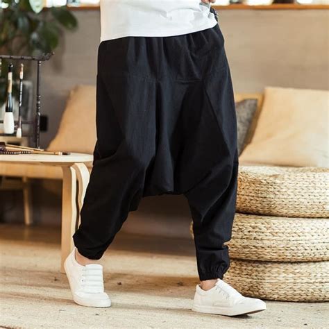 Sarouel Hommes En Coton Lin Pantalon De Jogging L Ger Et Large Jambe