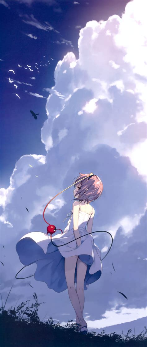 Safebooru 1girl Absurdres Bare Shoulders Bird Blue Sky Breasts Clouds