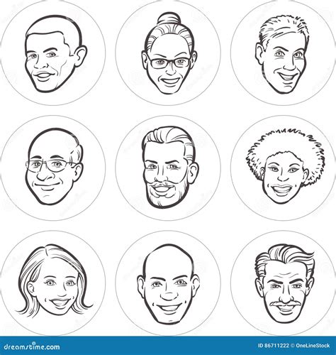 Line Drawing Of Diverse People Faces Vector Illustration ...