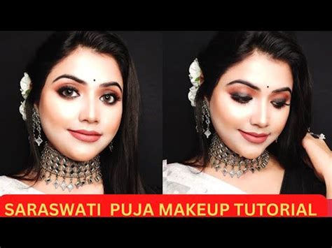 Saraswati Puja Makeup Look White Saree Makeup Look With Smoke Eyes