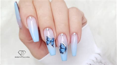 Baby Blue Nails With Butterflys 🦋🦋🦋 Faded French Nails Blue