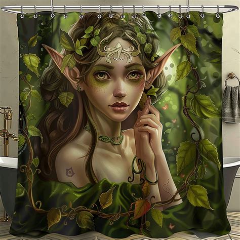 Fantasy Elf Girl In Enchanted Forest Shower Curtain Detailed Hyper