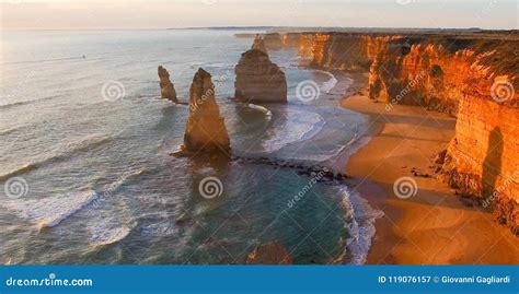 Magnificence of Twelve Apostles, Australia. Aerial View at Dusk Stock ...