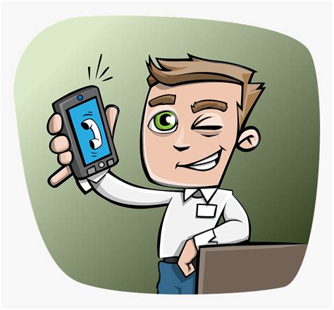 Guy Phone Smartphone Wink Holding A Phone Smiling Cartoon Mobile