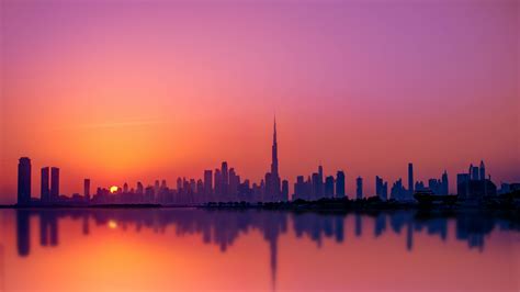 Dubai City Wallpaper 4K, Skyline, Silhouette, Cityscape