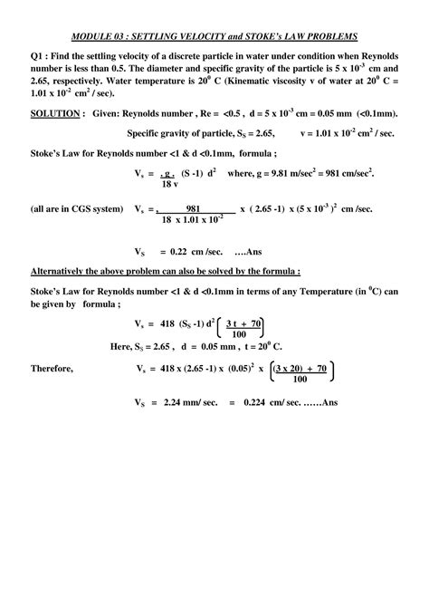 Stokes Law Problems Module Settling Velocity And Stokes Law