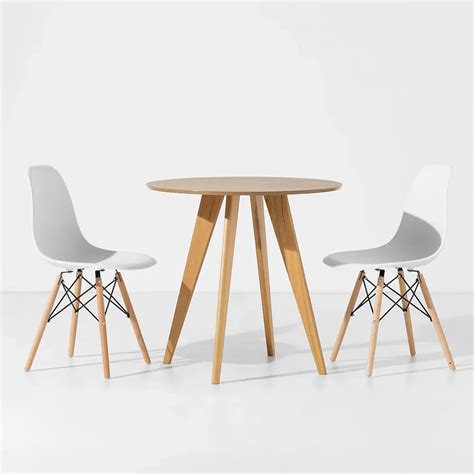 Conjunto Mesa Square Redonda Louro Freijó 80cm 2 Cadeiras Eiffel