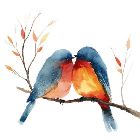 Premium Vector Couple Birds Painting Watercolour Vector Illustration