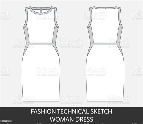 Fashion Technical Sketch Of Women Middle Dress Stock Illustration