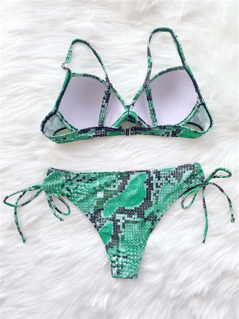 Bikini Badeanzug F R Frauen Python Print Muster Schn Rgurte Hals