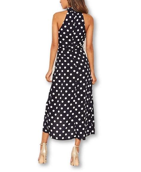 Ax Paris Polka Dot High Neck Slit Front Dress Macys