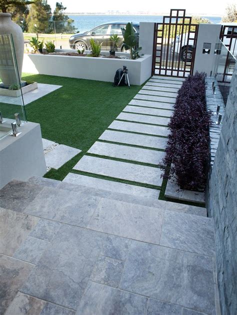 Silver Travertine Tiles And Pavers At Brighton Le Sands Front Garden