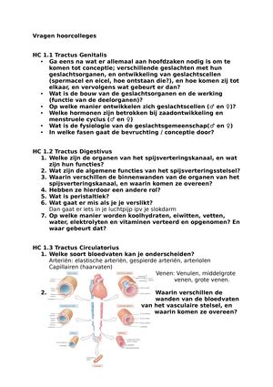 Leerdoelen Toets Anatomie Fysiologie Pathologie HBO V Module 2